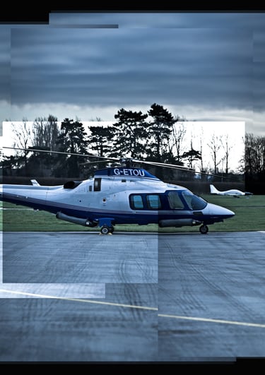 A photo joiner of an executive jet helicopter