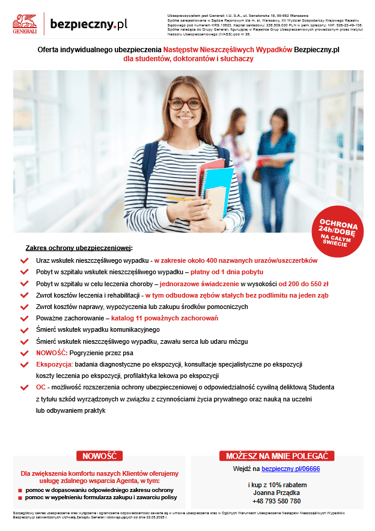 zakres ubezpieczenia nnw dla studenta, obraz nad zakresem kobieta trzymająca książke