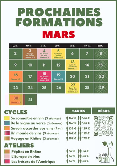 cours oenologie mars 2026 dégustation de vins lyon on veille au grain