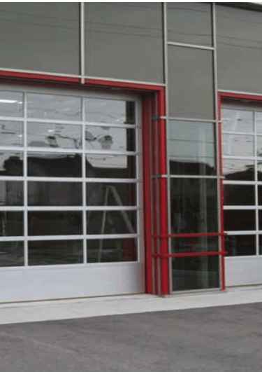 a large building with a large glass door