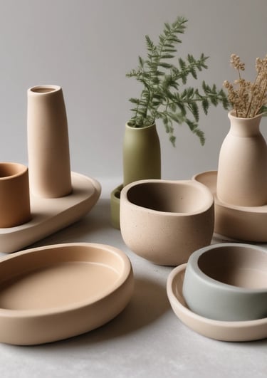 Five bottles of a skincare product with maroon-colored liquid and white labels are artistically arranged. They are surrounded by fresh green leaves and delicate white flowers, creating a natural and organic aesthetic.