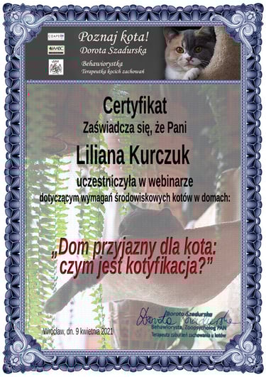 Webinar: Dom przyjazny dla kota, czym jest kotyfikacja? (Dorota Szadurska)
