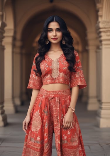 A cozy nightwear set laid out on a bed.