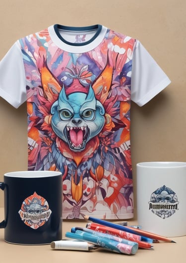 A vibrant display of personalized apparel and gifts arranged aesthetically.