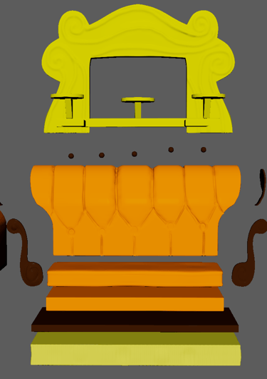 a chair with a chair and a chair with a mirror