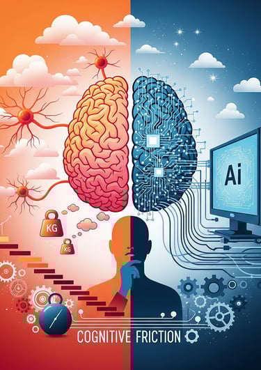 A la izquierda representación del pensamiento humano y a la derecha pensamiento artificial. Fricción cognitiva.