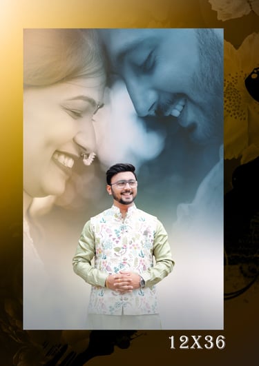 Stylish engagement photo album with modern layouts and vibrant colors