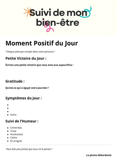 Aperçu exercice suivi de mon bien-être - Marie F auteure