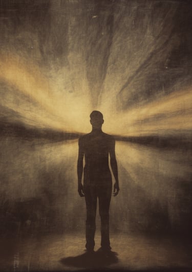 Silhouet in een veld van licht dat innerlijke kracht en bewustwording uitstraalt.