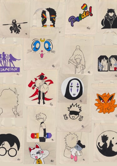 Tote bags de personajes de anime No Face, Naruto, Sailor Moon.