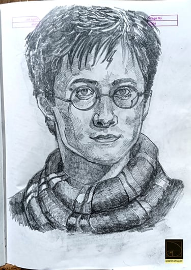 portrait painting of acto daniel radcliff as harrypotter made in pencil shading
