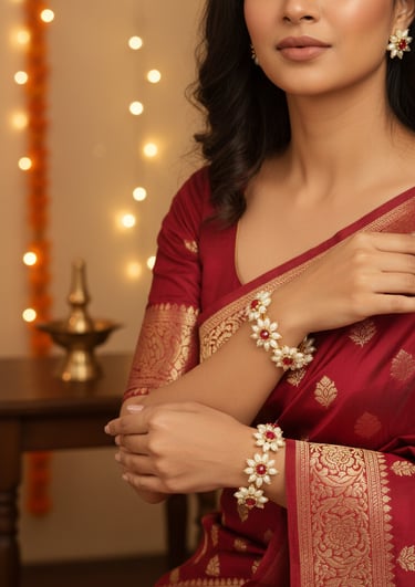 Parijatak Saaj Bangles – Red Floral Pearl Kadas