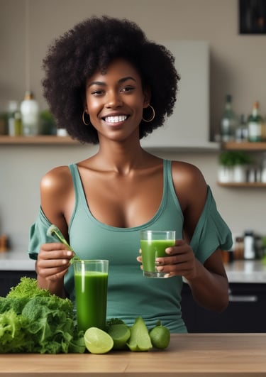 A clean, minimalistic layout showing a healthy meal prep with fresh vegetables and fruits.