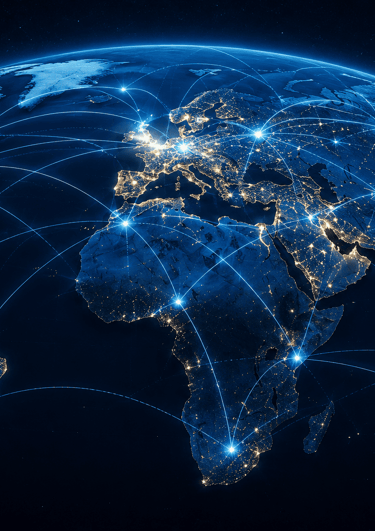 Global network above earth at night