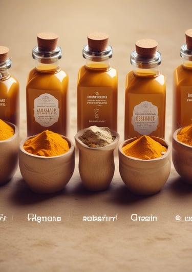A person is selecting and packaging spices from a vibrant and colorful array of spices in a market setting. Numerous containers, each labeled with spices' names, are displayed on a counter, while packed spices are neatly organized on shelves behind.
