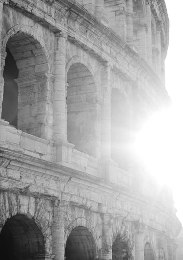 photo noir et blanc, Colisée, rayon de soleil