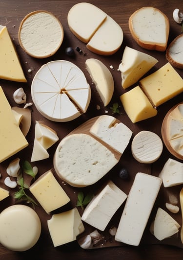 A selection of delicious artisanal cheeses and sausages.