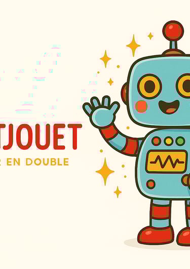 a robot with a teddy bear in the background
