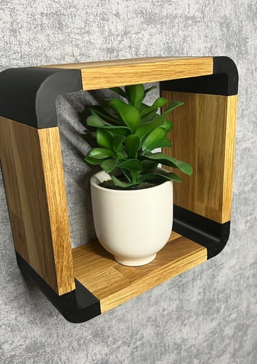 Wandregal Eiche - The Rectangle Pill hängend an einer Wand mit einer Pflanze darin