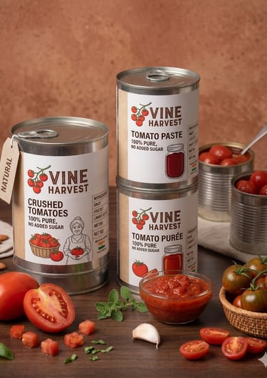 Canned tomato paste, puree, and crushed tomatoes FOR EXPORTS FROM INDIA