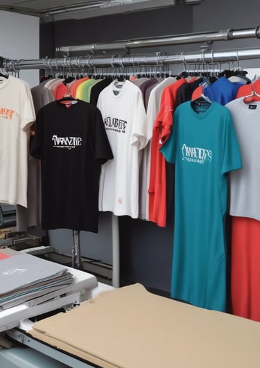 A cozy workspace with colorful textiles and design tools scattered around, showcasing creative energy.