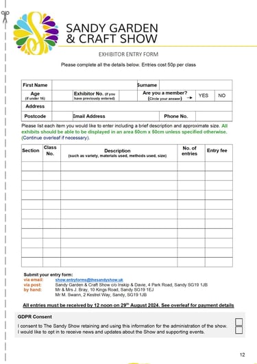 2024 Sandy Garden and Craft Show Entry Form