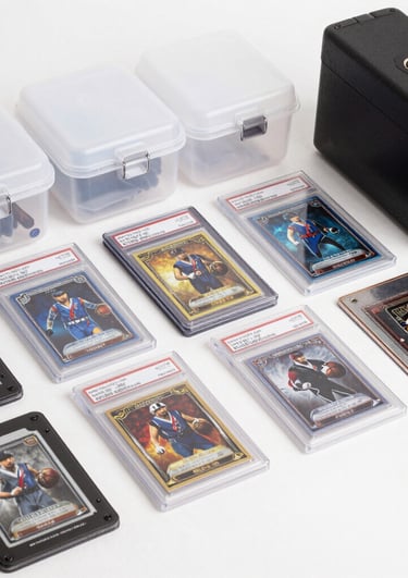 A collection of graded football cards neatly arranged in protective cases.