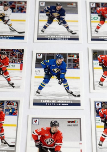 A vibrant display of assorted sports cards fanned out on a wooden table.