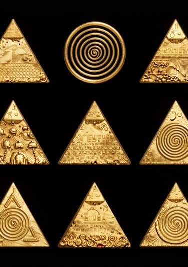 Intricately designed yantras glowing with spiritual energy