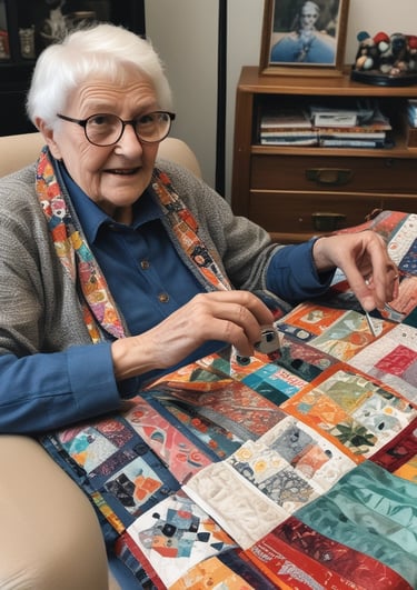 A cozy fidget lap pad resting on a soft armchair, with textured fabrics and vibrant colors.