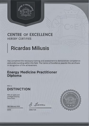 Ričardas Miliušis – energetinės medicinos praktiko diplomas su pagyrimu