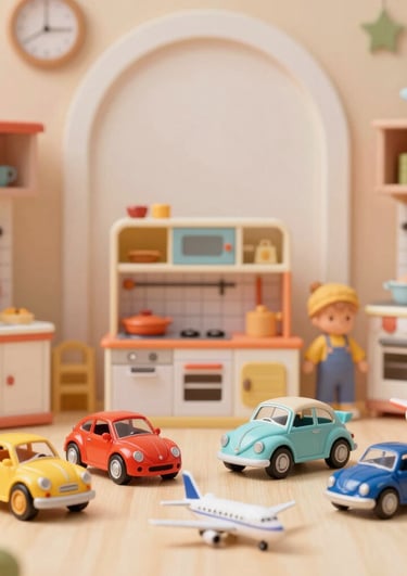 Colorful display of various accessory categories including bags, tech gadgets, and jewelry on a wooden table.