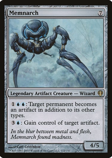 Memnarch Magic: The Gathering card featuring blue mechanical spider-like legendary artifact creature.