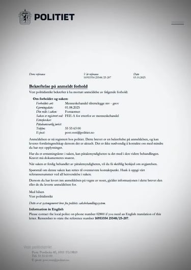 Zainab Abdulkarim, Vest Police acknowledged the trafficking case