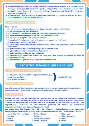 Dispositifs pédagogiques musicaux et parcours d’apprentissage proposés à Caudan