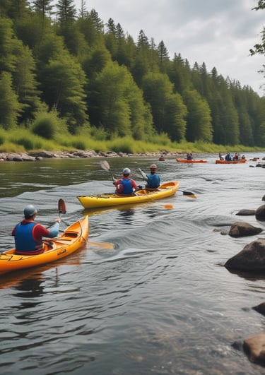 Plaukimas baidarėmis upe