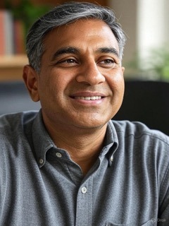 a man in a gray shirt and a black shirt