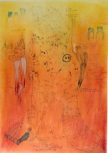 karine-nguyen-van-tham-la rivière aux ancêtres, dessin mediumnique, pastel et mine graphite