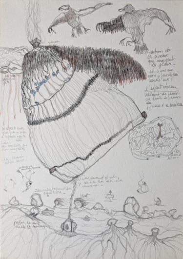 karine-nguyen-van-tham-dessin médiumnique, l'enfant oiseau, mine graphite, 24x34