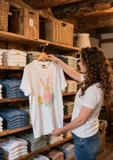 Close-up of a vintage-style t-shirt with a rustic farm truck print on a weathered wooden background.