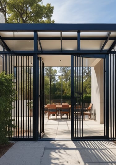 Modern aluminum gate installed at the entrance of a stylish French home.