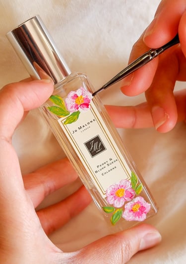 Hand painted Jo Malone perfume bottle for activation by NYC event artist Handwritten by Belle.