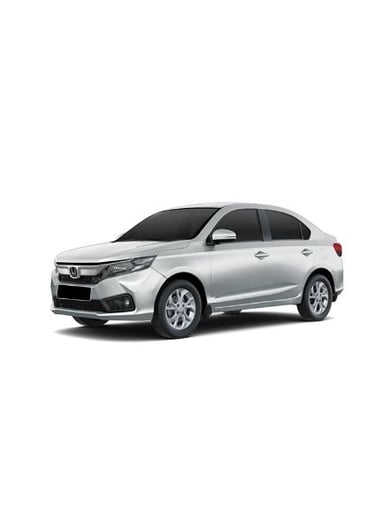 a silver Honda Amaze car parked on a white background