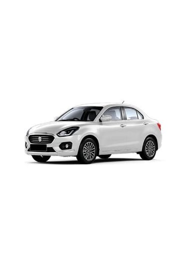 a white Maruti Dzire car parked on a white background