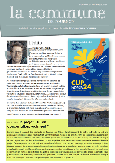 Journal "La Commune de Tournon n°2 - bulletin local et engagé, concocté par TOURNON EN COMMUN"