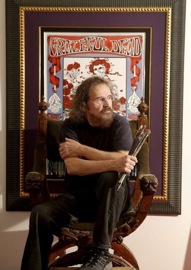 Stanley Mouse with his artwork