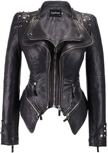 Goth Cowgirl Shaping Faux Leather Biker Jacket
