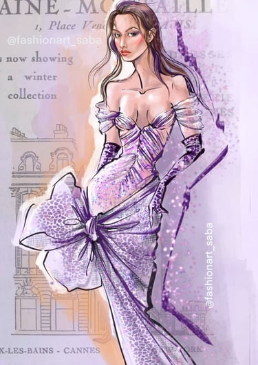 Limited edition Fashion Art Print. Woman in Lavender. Runway fashion Art by Marina Saba.