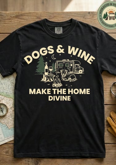 Dogs and Wine Make The Home Divine RV camping shirt by Horacio & Visconti
