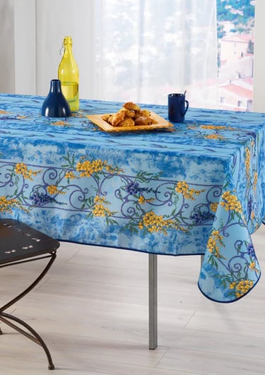 nappe rectangulaire bleu motif mimosa